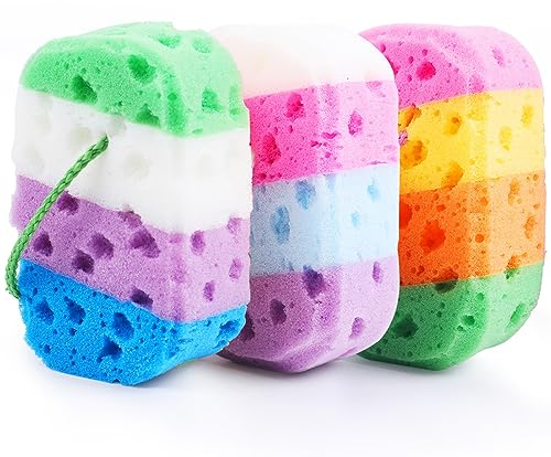Duschschwamm für Frauen/Männer, TIZYFF Peeling Schwamm 4 Farben Badeschwämme für Baden und Spa, wiederverwendbar.