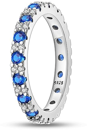 Hapour 925 Sterling Silber Ringe für Damen Eternity-Bandring Saphir Pavé-Set blauer Kubischer Zirkonia Jubiläums-Ewigkeitsring für Frauen