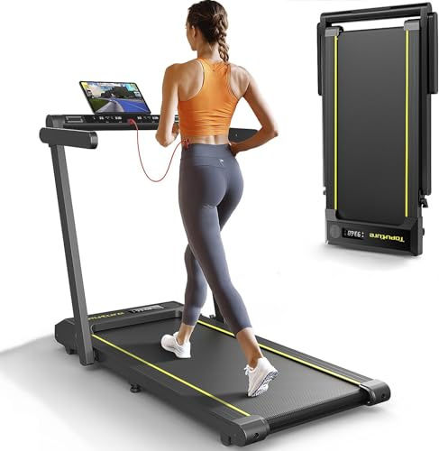 Tapis Roulant Elettrico Pieghevole 16 km/h, Display LED, 12 Programmi, Cardiofrequenzimetro, APP e Telecomando, Macchina per Camminare e Correre per Esercizi di Fitness da casa al Coperto (Nero)