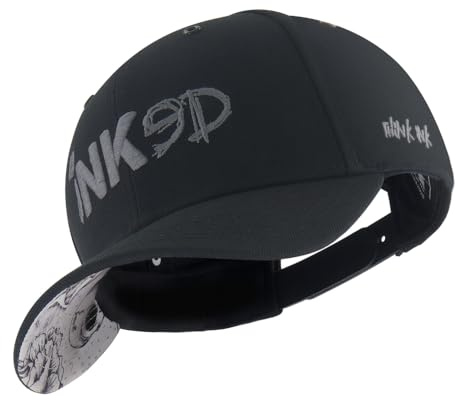 Nebelkind Snapback-Cap-Herren Damen Inked Schwarz, Einheitsgröße OneSize, Größenverstellbar, Unisex, hochwertige Basecap trendig, Streetwear Style, Baseball-Kappe mit geradem Schirm, Retro