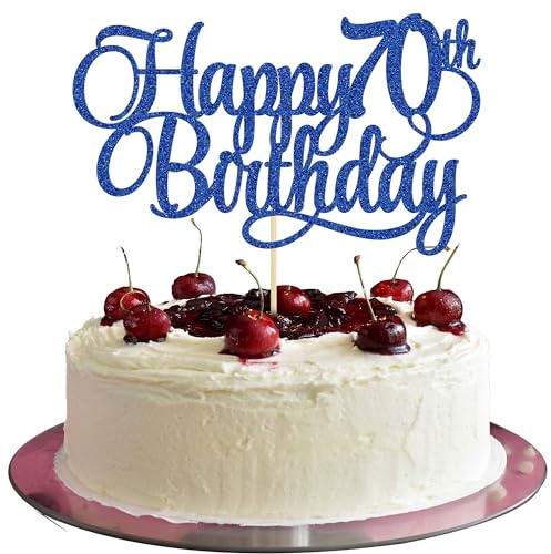 1 Pack Happy 70th Birthday Cake Topper Blue Glitter Number 70 Seventy Years Old Birthday Cake Pick Decoration For 70th Birthday Celebrating Anniversary Party Supplies