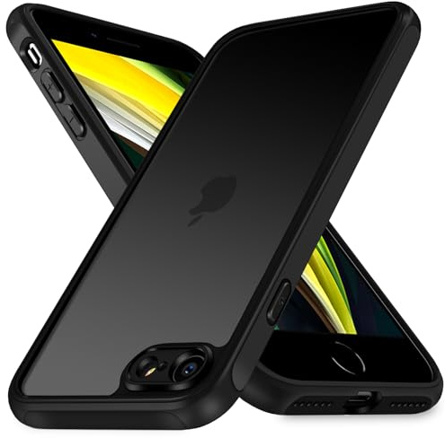 ivoler Funda Mate Negro para iPhone SE 2022/2020 (3. / 2. Generación) / iPhone 8/7, [Protección Lente Cámara] [Protección Militar] Carcasa Protectora Antigolpes Trasera Translúcida Silicona Case