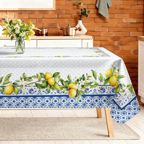 Arquiel Nappe De Table Rectangulaire à Fleurs, Nappes Feuilles de Citron Antitache Imperméable, Nappe RéSistante Et Lavable pour La Cuisine Salon Printemps et été(152x304cm)