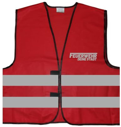 Feuerwehr Deine Stadt personalisierbar Warnweste BZW. Signalweste mit reflektierendem Aufdruck - Größe L/XL, Rot