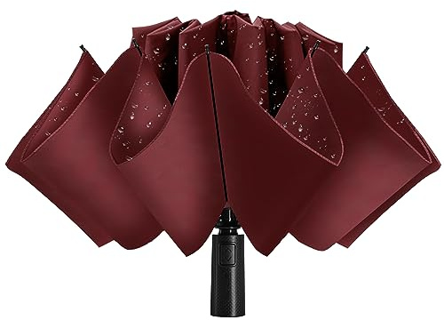 ACEIken Umbrella Reverse Close Folding Windproof Travel Umbrella - Compact and Portable for Easy Carrying with Auto Open-Close - for Men and Women-Burgundy