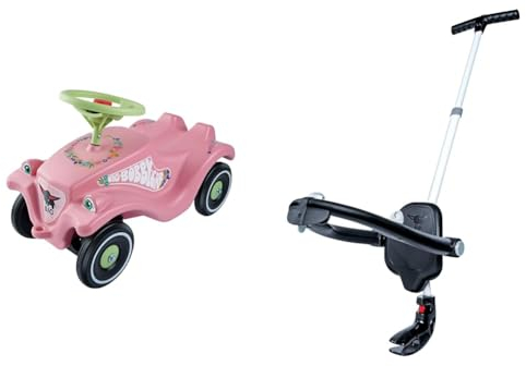 Big-Bobby-Car Classic Flower - Kinderfahrzeug mit Blumenaufklebern für Jungen und Mädchen & ge - 4-Fach höhenverstellbare Schiebestange