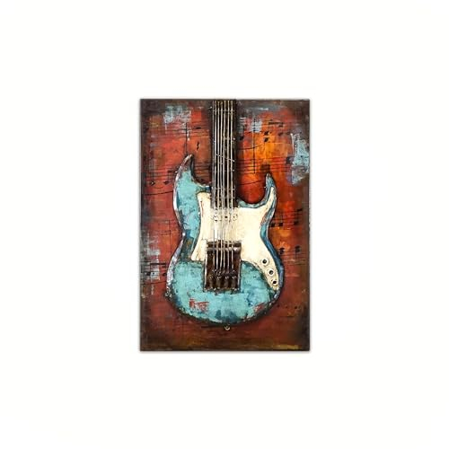 SEART Metalbillder 3d-optik für Musikfan Gitarre Musik Blau Rost Hangemalt 40x60cm