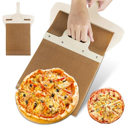 Pala deslizante para pizza, perfecta para transferir pizzas, pelador de pizza deslizante con mango, pala para pizza, herramienta para hornear, pala de pizza de cocina, pala para pizza (2)
