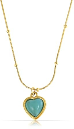 Made by Nami Halsband Dam Hjärta Blå Edelsten Guld - Justerbar 40+5cm Vattentåligt Guldkedja Statement Damsmycken