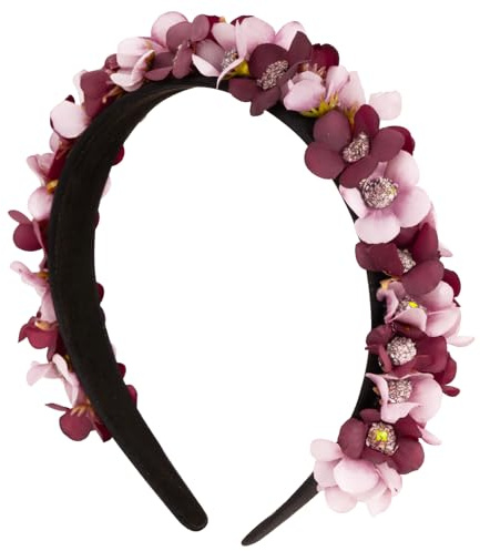 BOOMTOP Haarreif Dirndl Blumen Haarband Trachten Haarschmuck Blumen Haarkranz Blumenstirnband Damen Mädchen Kopfschmuck mit Blüten für Hochzeit Karneval Mottoparty Rot Rosa