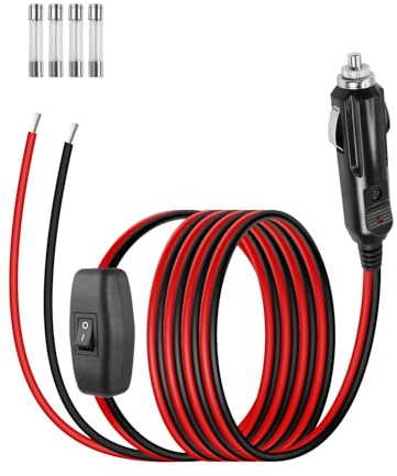 RIIEYOCA 12V 24V Cigarette Lighter Male Plug to Bare Wire Adapter, 16 AWG Heavy Duty 15A Car Cigarette Lighter Replacement Power Cable with On/Off Switch for Cars,Boats (2M/6.6FT)