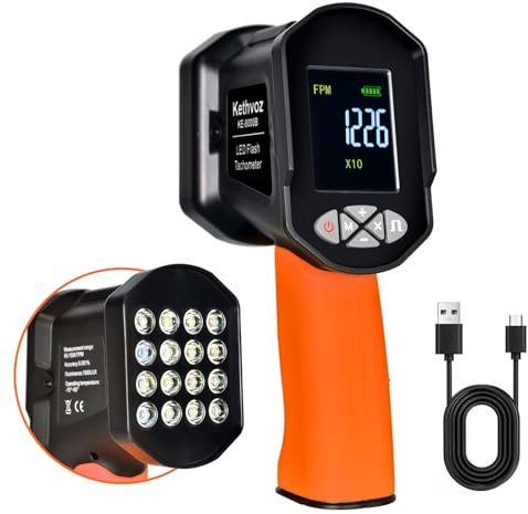 Digital Strobe Tachometer, Kethvoz Stroboskop-Drehzahlmesser 1500 Lux | 60–10.0000U/min, 0,001% Gen. Phasenanpassung, LED-Stroboskop-Drehzahlmessgerät, Stroboskope für Motor Lüfter Pumpe Getrieb
