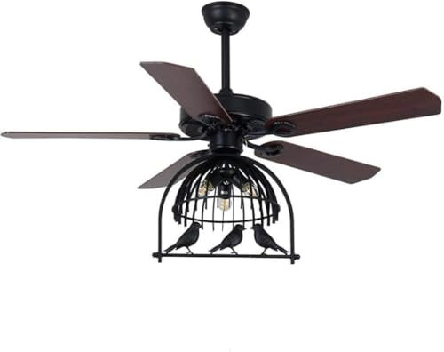 Lampadario con Ventilatore Ventilatore Da Soffitto Da 52 Pollici E27 Lampadario Ventilatore Da Soffitto A 5 Pale In Legno Con Tre Velocità Di Ventilazione Per Soggiorno Camera Da Letto Ventilatori da