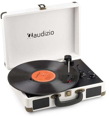 Audizio RP116CR Briefcase Record Player - Retro Vinyl Turntable with Bluetooth In/Out, Built-in Stereo Speakers, USB PC Encoding, 3-Speed, Portable Cream Design