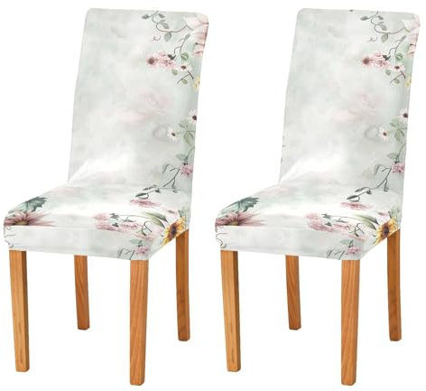 ODAWA Stuhlhussen für Esszimmerstühle, weich, abnehmbar, Rosa und Grün, Vintage-Blumenmuster, 2 Stück