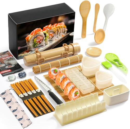 Sushi Making Kit Sushi Maker Set, 24 in 1 [Parent-Child] Sushi Kit for Beginners/Pros Sushi Makers with Bamboo Sushi Mats, Sushi Bazooka, Onigiri Mold, Rice Paddle, Sushi Knife, Guide Book & More