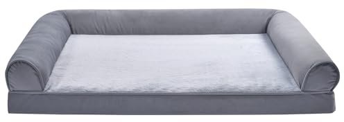 Amazon Basics Lettino per Cane e Animali Domestici, Simile a Un divanetto, in Schiuma, con Fodera Rimovibile, Adatto per Il Soggiorno, Grigio, 112 x 89 x 20 cm (L x W x H)