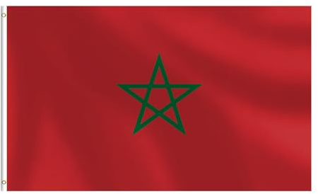 Drapeau marocain robuste de 0,9 x 1,5 m à double couture, couleurs vives, résistant à la décoloration avec œillets en laiton (Maroc)