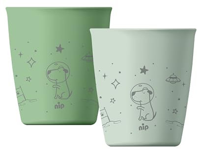 nip Green Öko Lot de 2 gobelets pour bébé et enfant à partir de 1 an, incassables, passent au micro-ondes et au lave-vaisselle, sans BPA, sans mélamine, durables, motif animal, vert clair