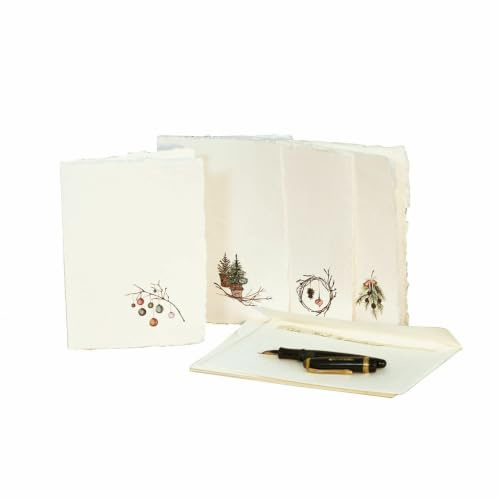 LOBERON GruÃŸkarte 4er Set Velorine, bunt | Festliche Motive, Handgeschöpftes Aussehen, Inklusive Passender Kuverts, Weihnachtskarten, Weihnachten, Papier
