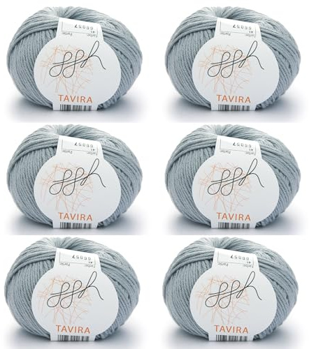 ggh Tavira Box | 6x50g (insg. 300g) Baumwolle zum Stricken oder Häkeln - Farbe 041 - Hellgrau