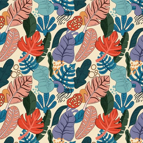 ANLIKY-Pro Papel tapiz autoadhesivo con diseño de hojas de palmera tropical, 44X300CM papel de contacto despegable y pegable, película decorativa removible multicolor para muebles, armarios y paredes