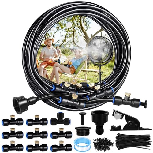 8M Sprühnebel Kühlung Bewässerungssystem,Outdoor Fan Misting System,Outdoor Misting System mit 8 Messing Nebeldüsen, Wasserzerstäuber für Terrasse, Garten, Rasen