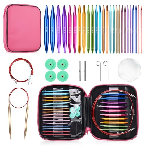 AIYUND 13 Paare Rundstricknadeln Set Austauschbar,Stricknadeln Set 3,0mm bis 10,0mm mit Ergonomischen Griffen, Austauschbar Häkelnadel,Ideal für Strickprojekte, Anfänger & Profis geeignet