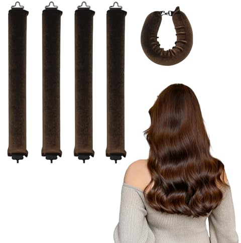 Coriver 4 Stück Hitzefreie Lockenwickler, Heatless Curls Band über Nacht, Lockenwickler über nacht, Haar Locken Overnight Blowout, Hair Curler Overnight für Kurzes und Langes Haar-Braun