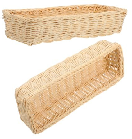 WEKADRIN Cestas De Ratán Tejidas a Mano para Cubiertos y Utensilios, Tamaño Mediano, Material Imitación Mimbre Blanco, Soporte Multiusos para Cocina y Comedor, Juego De 2 Piezas