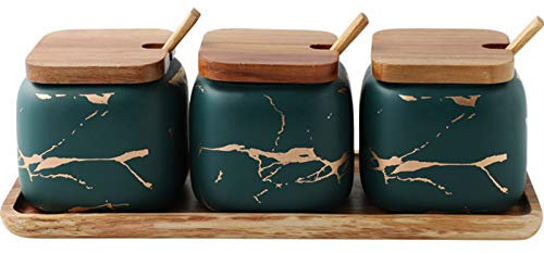 ABBNIA Ensemble de 3 récipients d'assaisonnement pour la Cuisine, Motif marbre créatif, boîte d'assaisonnement en céramique, poivrière, salière, Bouteille de Paprika,