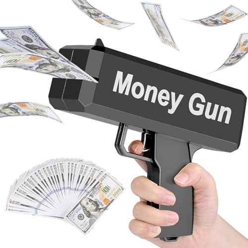CPROSP Pistolet à Tirer de l'argent 100 Billets de Banque Prop Inclus, Pistolet à Argent, Pistolet à Lancer, Convient pour Les fêtes, Les Mariages