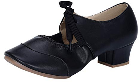 Chaussures Danse Latine Femme Chaussure De Talon Pieds Larges Baskets Et Sport Salon Mariage Classique Demi Pointe Ballerines Cuir Chaussons Jazz Vintage Année 50 Fille Pedilles,Le Noir,39