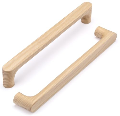 SYZOW 6 Stück Schrankgriff Holzgriffe,Griff Möbelgriff Buchenholz Griff Schranktüren für Schrank Schublade (Eschenholz, Bohrlochabstand:192mm)