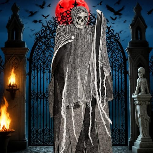 Gruseilge Halloween Hängedeko Outdoor - Schwebendes Skelett & Geist-Set für Garten und Haus - Realistische Horror-Deko mit Wind-Effekt (Wetterfest, Party-Dekoration)