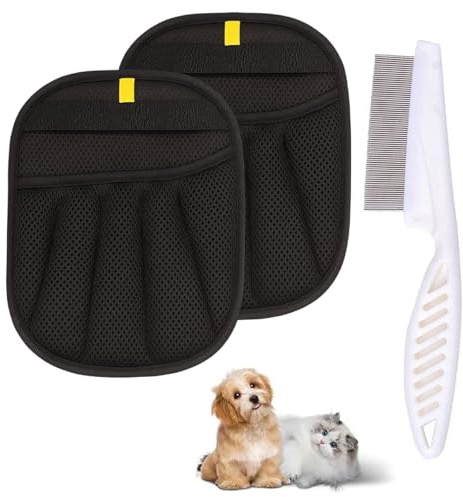 YcsRnn Cat Hair Remover Glove, 2 Pack with Comb, Electrostatic Pet Hair Removal Glove for Dogs & Cats, Reusable Grooming Mitt for Furniture, Carpet, Clothes and Sofa