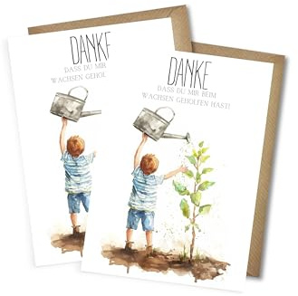 WBdesignz 2er-Set Dankeskarten mit Umschlägen – „Danke, dass du mir beim Wachsen geholfen hast“ – Karten Abschied Kindergarten Grundschule – Dankeschön Anerkenung für Lehrer Erzieher Kinder (DIN A6)