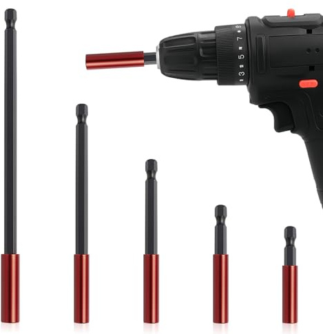 KELAV Set di 5 Prolunghe Magnetiche per Avvitatore, Portainserti 1/4 con Lunghezze 50-300mm - per Trapani, Avvitatori Elettrici e a Batteria