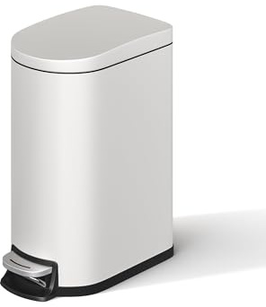 GarveeHome 10 Liter badezimmer mülleimer aus Edelstahl mit Deckel, schlankes und wasserdichtes Design, kleiner fußbetätigter Mülleimer Bad mit Inneneimer, Griff an der Rückseite, Softclose, Weiß