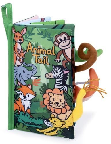 HECCEI Libro Bebé de Tela Sensorial, Interactivo Juguetes Bebes para 0, 3, 6, 12 Meses con Animales, Sonidos y Cola para Morder Educativo para Recién Nacido, Niña y Niño (Selva Libro Bebé)