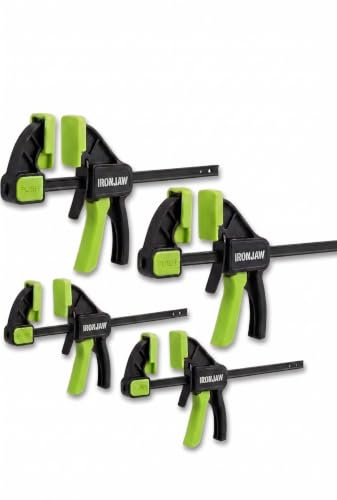 IRONJAW 4-Piece Quick Grip Clamps for Woodworking & DIY - 150mm & 110mm One-Handed Bar Clamps and Spreaders - Speed Clamps for Light Duty Gluing & Crafting