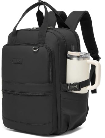 Kono Sac à Dos Ordinateur Femme 15,6, Sac Scolaire Étudiante et Travail | Grande Poche pour Gourde, Compartiment PC Portable, Léger, Déperlant, Études, Travail, Lycée, Université, Voyage, Noir