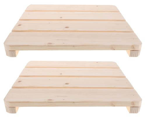 BESPORTBLE 2 Stück rutschfeste Duschmatten aus Massivholz 30x30cm mit Hohem Rand Holzlattenmatte für Sauna und Badezimmer Pflegeleicht Hellbraun