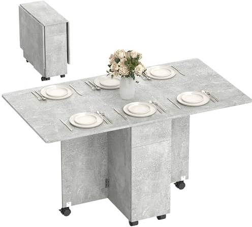 HOMCOM Tavolo da Pranzo Pieghevole per 6 Persone, Grigio Cemento