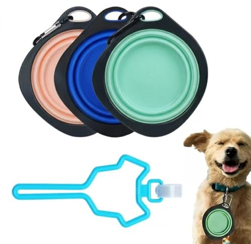 YIPFEN 3 Ciotole Pieghevoli per Cani con Porta Sacchetti Igienici, Ciotole da Viaggio Colorate in Verde Blu Rosso, Accessori Portatili per Acqua e Cibo, Ideali per Passeggiate e Viaggi con il Cane