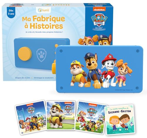 Lunii - Pack Exclusivo de Mi fábrica con Historias de la Patrulla Canina: Caja de Historias edición Limitada + 4 Libros de Audio: investigaciones + Rescate de Animales + rubíes + Suzanne & Gaston