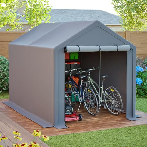 BLADEZ Capanno Per Attrezzi, Garage Per Biciclette, Impermeabile In PE, Tenda Per Esterni 296 X 190 X 200 Cm, Grigio