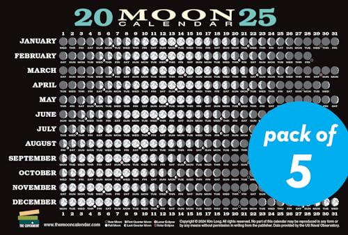 2025 Moon Calendar Card (5 Pack): Lunar Phases, Eclipses, and More!