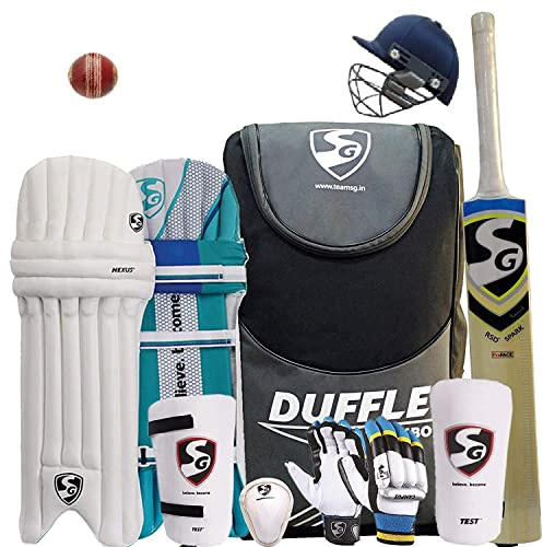 SG Cricket Set | Crciket Bat+Kit Bag+Helmet+Batting Gloves+Ball | Complete Cricket Gear Set For Adult | Color: Multicolor | Complete Economy Cricket Set