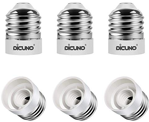 DiCUNO E26 to E12 Socket Adapter, Medium E26 to Candelabra E12 Base Bulb Converter, 0~120V Max 200W, 165℃ Heat-Resistant, Medium Socket Converter, 6-Pack